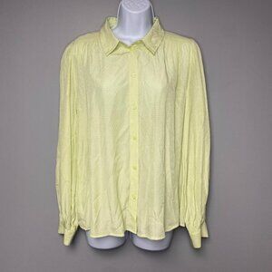 Ann Taylor Factory Light Green Long Puff Sleeve Button Up Blouse Size M